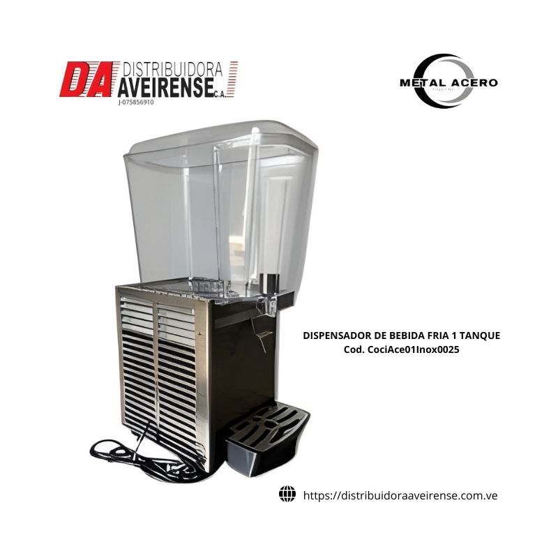 DISPENSADOR DE BEBIDA FRIA 1 TANQUE x 18 lit cuerpo en acero inoxidasble y tanque en policarbonato 