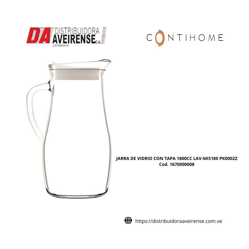 JARRA DE VIDRIO CON TAPA 1800CC LAV-MIS180 PK0002Z. precio por unidad caja de 6 unidades 