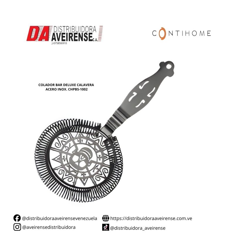 COLADOR BAR DELUXE CALAVERA ACERO INOX. CHPBS-1002.