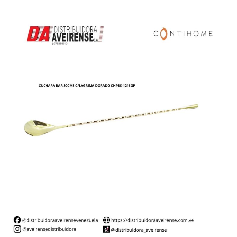 CUCHARA BAR 30CMS C/LAGRIMA DORADO CHPBS-1216GP.