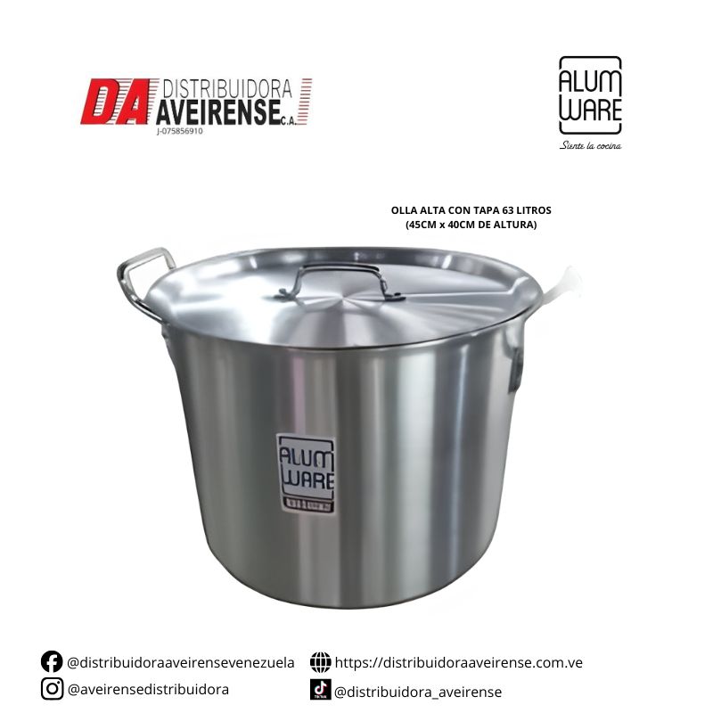 OLLA ALTA CON TAPA 63 LITROS (45CM x 40CM DE ALTURA)