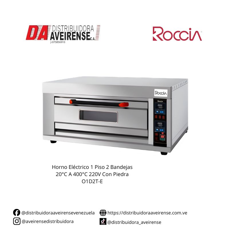 Horno Eléctrico 1 Piso 2 Bandejas 20°C A 400°C 220V Con Piedra O1D2T-E.