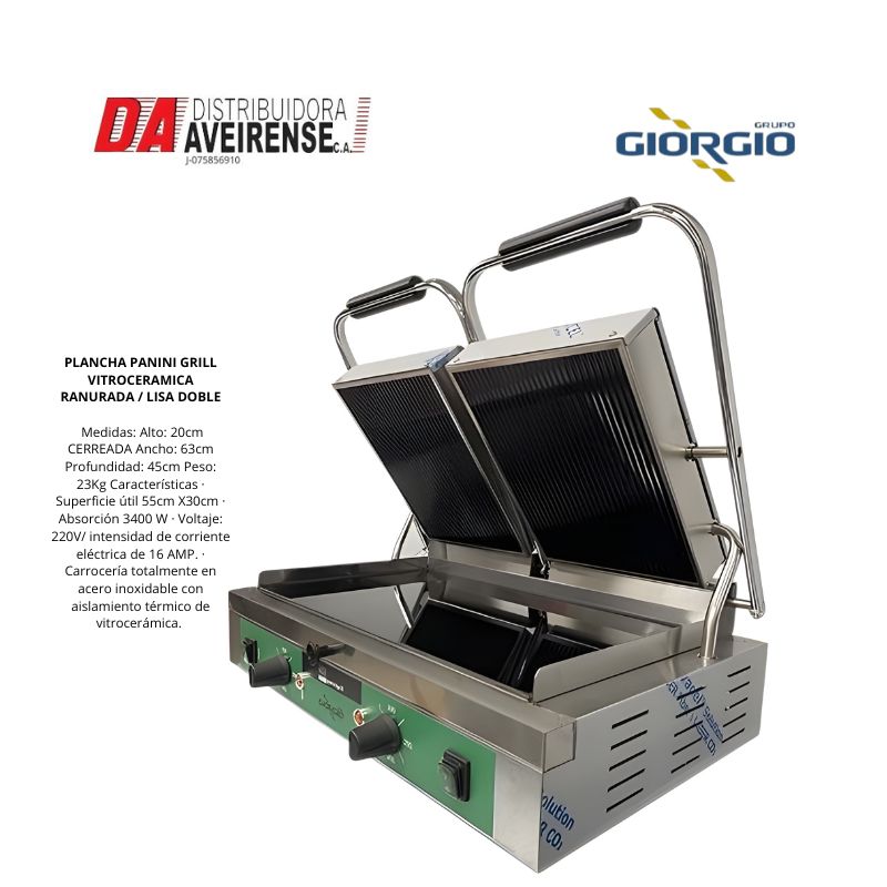 PLANCHA PANINI GRILL  VITROCERAMICA  RANURADA / LISA  DOBLE  55cm X30cm
